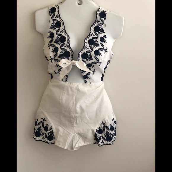 Embroidered Navy & White Romper - Picture 4 of 9
